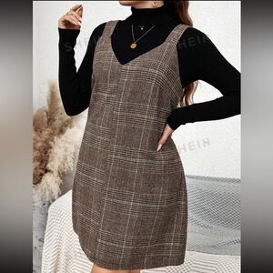 NWT SHEIN Plaid Overall Dress